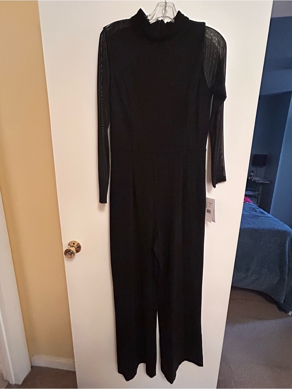 julia jordan Black Long-Sleeve Jumpsuit with Sheer Mesh Sleeves